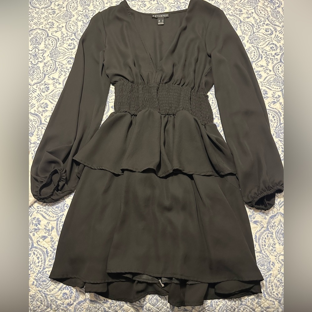Revamped Black Peplum Fit and Flare Dress